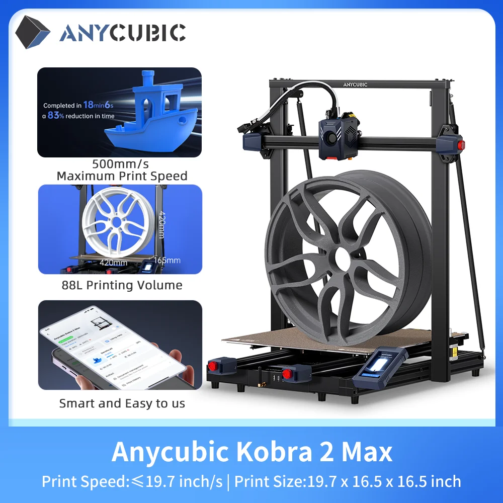 ANYCUBIC Kobra 2 Max FDM 3D , Anycubic   ũ , 19.7in/s μ ӵ, 19.7x16.5x16.5in